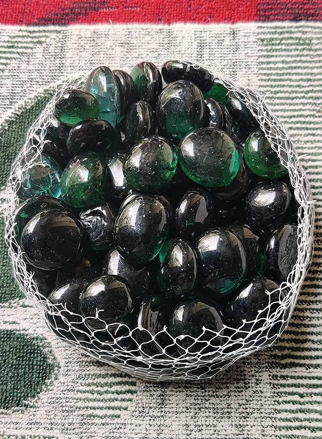 PARAKH Dark Green Flat Round Glass Marble Pebbles for Vase Fillers, Glass Gems Stone, Aquarium Fish Tank, Party Decoration (60 Pcs) - Image 3